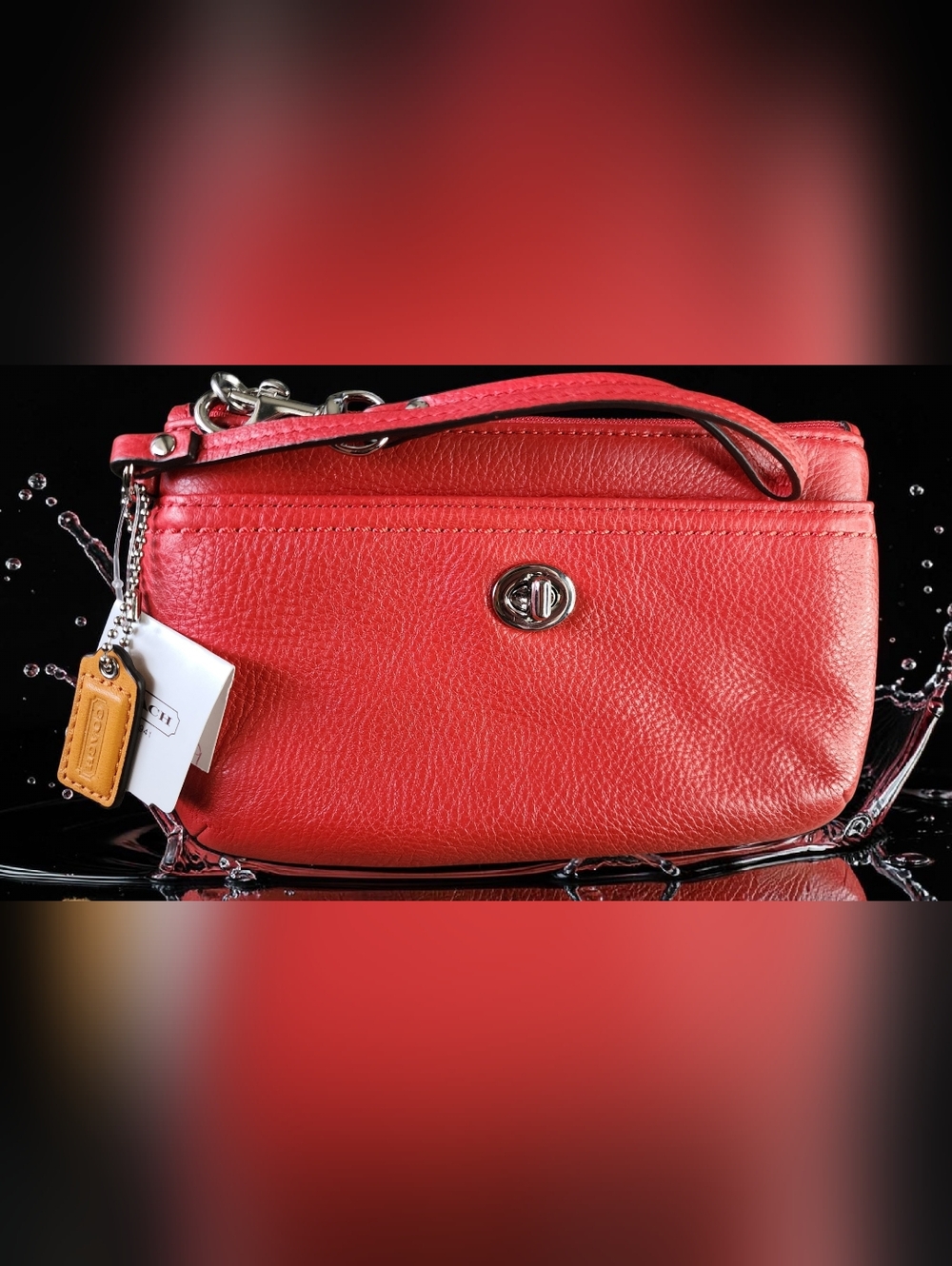 Coach Park Leather Medium Turnlock Wristlet, Style#F49472 Turnlock In Vermillion - Picture 11 of 14